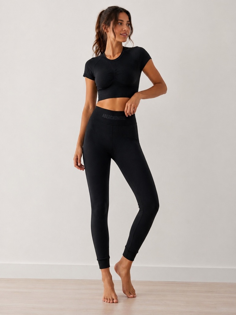 A&F Black Matching Set Crop Top Leggings S
